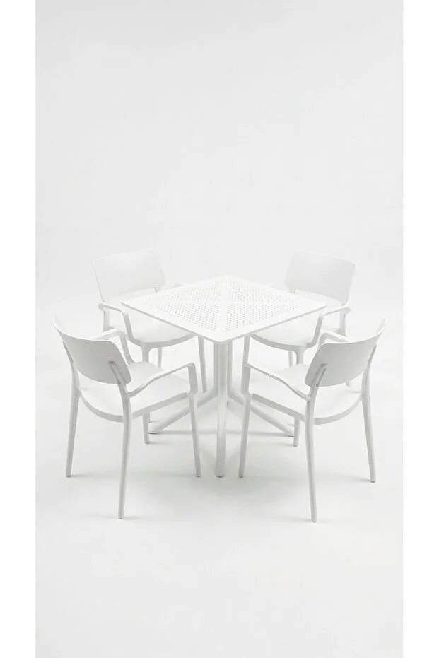 Zen 4 Kişilik Bistro Set 70x70 Sorty Masa 4 Adet Zen Kollu Koltuk Cafe Bahçe Balkon Mini Set